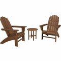 Polywood Vineyard Teak Patio Set with Side Table and 2 Curveback Adirondack Chairs 633PWS4181TE